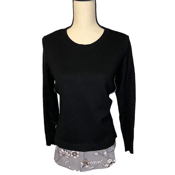 LOFT Women Sweater Small Black Ann Taylor Faux Layered Long Sleeve Crew Neck - Picture 2 of 6